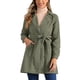 thumbnail image 1 of Chaqueta de mezclilla larga con cinturón y botones de manga larga con solapa para mujer INSPIRE CHIC en verde militar, 1 of 5