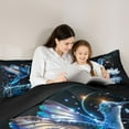 thumbnail image 5 of Manfei 3D Blue Hummingbird Full Size Comforter Sets, Lake Lotus Flower Bedding Comforter Set, Dreamy Glitter Stars Galaxy Reversible Bedding Sets, Luxury Bedroom Decor, 3pcs, 5 of 8