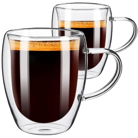 Baalaka 12oz Double Wall Insulated Borosilicate Glass Mugs Set of 2, for Coffee, Cappuccino, Latte, Kitchen & Travel