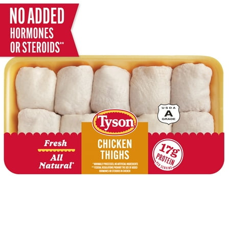 Tyson All Natural, Fresh Chicken Thighs, Family Pack, 4.75 - 6.0 lb Tray