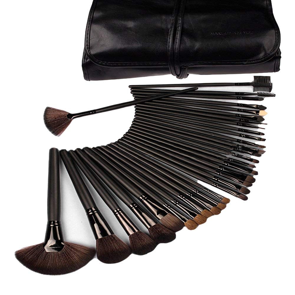 32-Piece Black Cosmetic Makeup Brush Set with Black Bag
