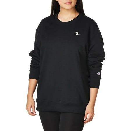 Champion Women's Powerblend Oversized Crew, C Logo, Black-407D55, XX ...