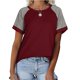 thumbnail image 1 of Camiseta de mujer con cuello redondo, manga corta, blusa suelta de colores sólidos para verano, rojo vino. Kuyhfg Bienvenido a Kuyhfg, 1 of 5