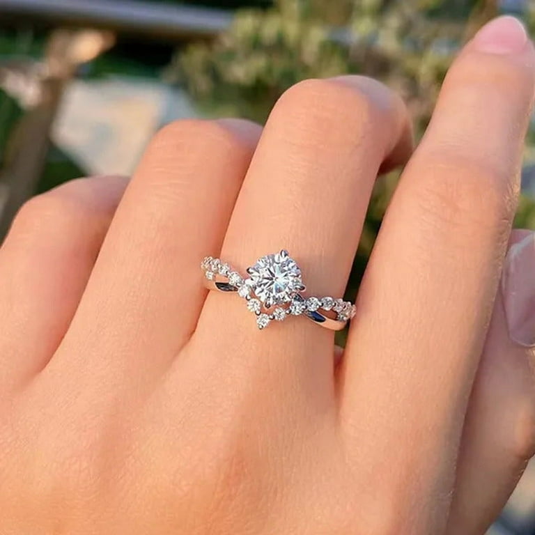 Round cut white sapphire 925 sterling silver halo engagement rings deals