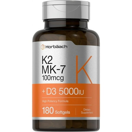 Vitamin K2 Complex with D3 | 180 Softgels | Non-GMO and Gluten Free | by Horbaach