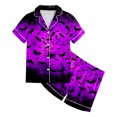 thumbnail image 4 of Kakishop Kids Halloween Pajamas Set Halloween Pumpkin Ghost Print Shirts and Shorts Short Sleeve Button Soft 2 Piece Outfits (Purple,12-13Years), 4 of 4