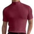 thumbnail image 2 of Hombres Manga Corta Top Alta Elasticidad Color Puro Cuello Alto Slim Fit Camiseta Interior Jersey, 2 of 6
