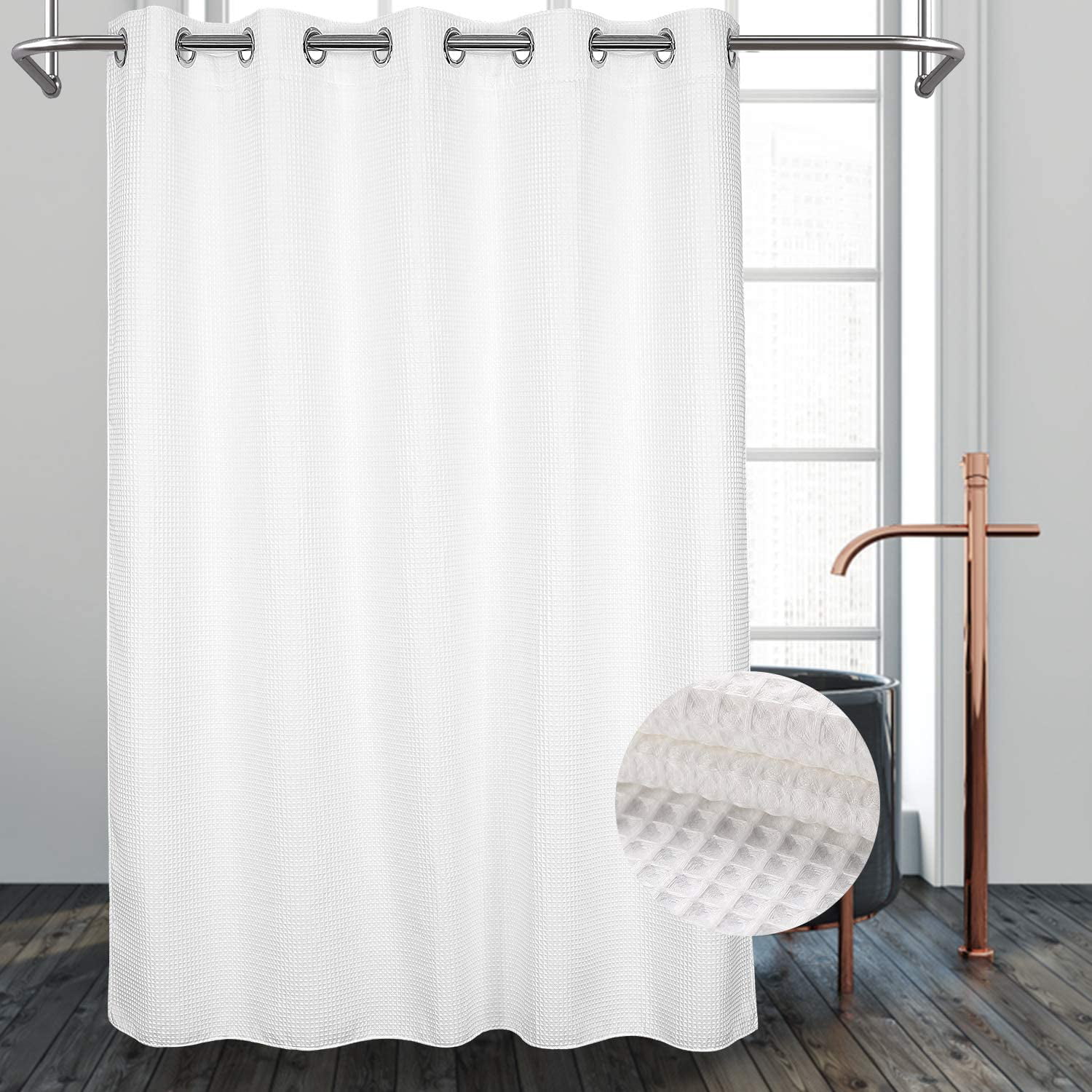 Waffle Weave Fabric Shower Curtain No, Fabric Shower Curtain No Liner Required