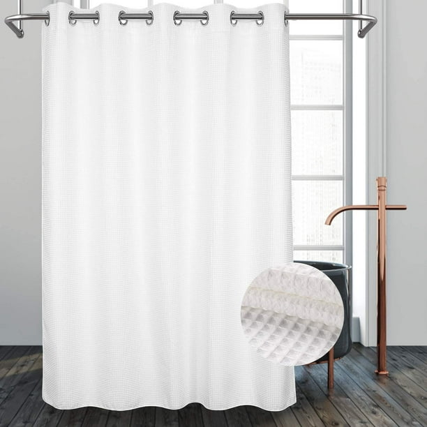 Htooq Hotel Grade No Hooks Needed Shower Curtain With Snap In Liner,water Repellent, Machine Washable (White-No Window, 71X74(W/Liner)) Other 74 X 7
