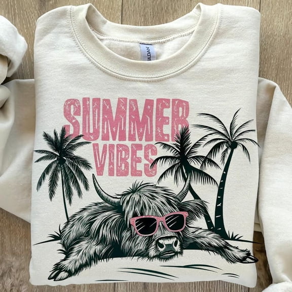 Summer vibes T-shirt, Highland cow Shirt, Retro summer shirt, Funny beach shirt, Summer Tee TH260517