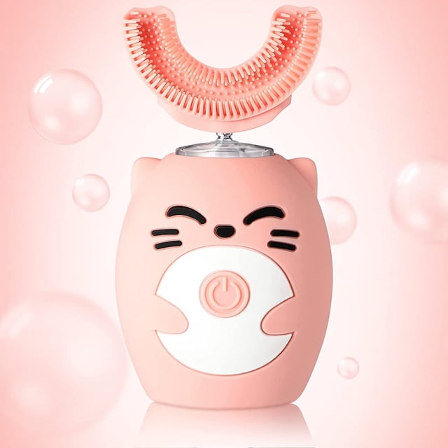 HLONK Kids Sonic Electric Toothbrush U Shaped Electric Toothbrush Automatic Timer Toothbrush IPX7 Waterproof 5 Clearing Modes Cartoon Modeling Design for Child 2-6 (Cat Style)