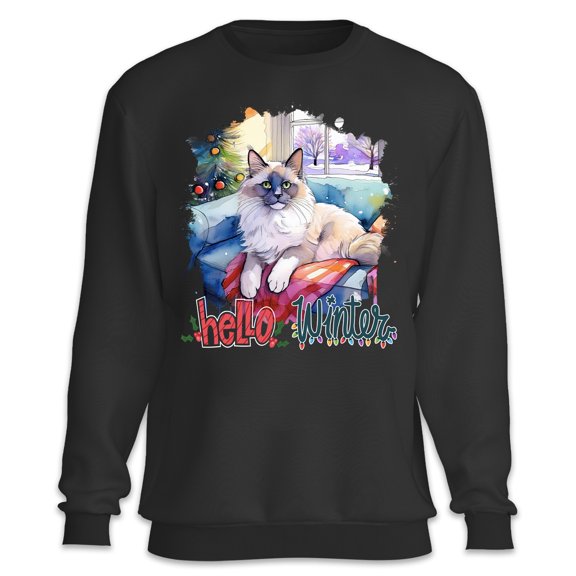 Watercolor Hello Winter Ragdoll Chill Christmas Welcome Sweatshirt Unisex Merch Cat Lover Kitten Owner Gifts Idea - 00016