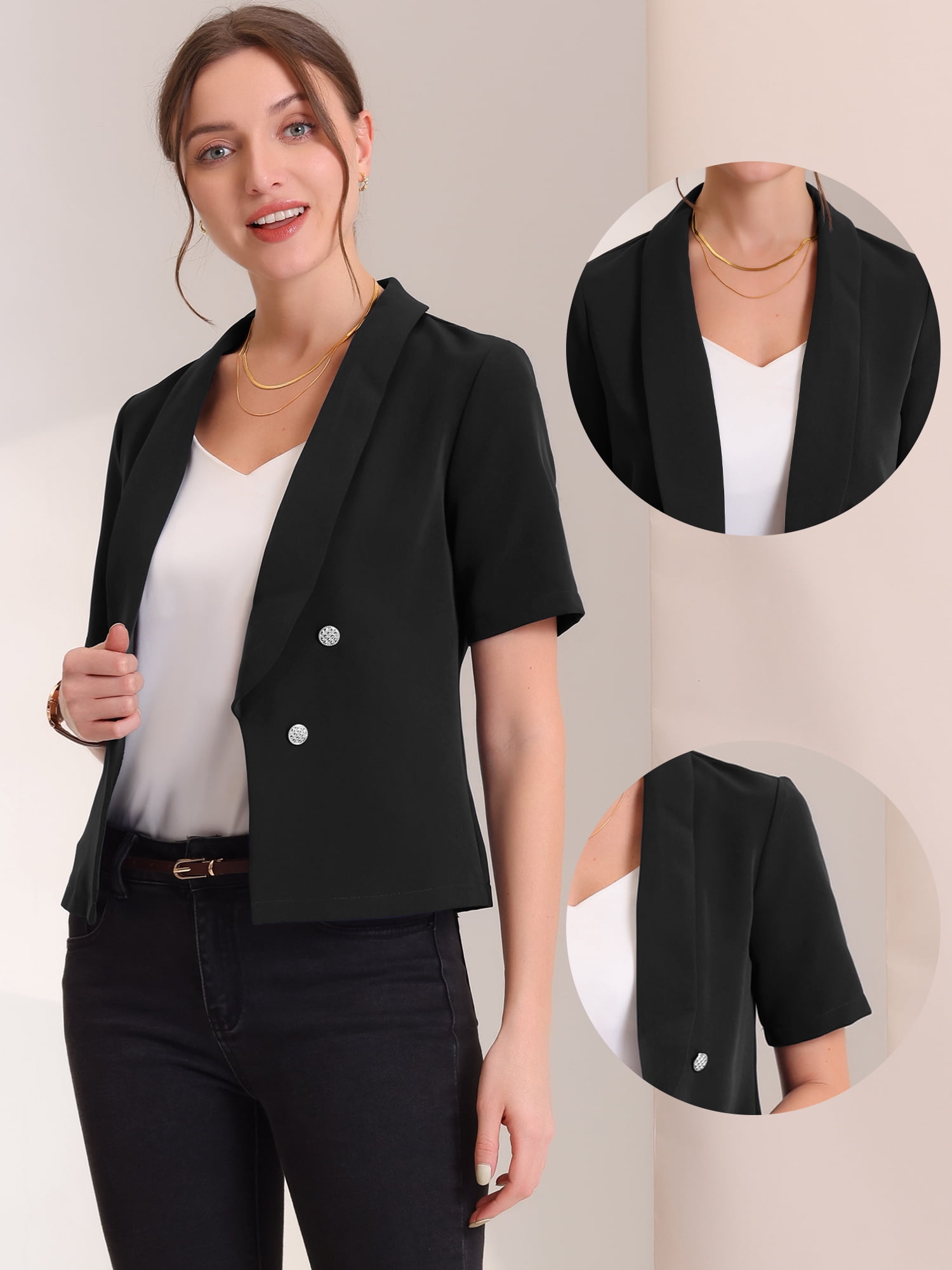 DARING DIVA Shawl Collar Open Front Cardigan Suit Blazers 3XL Black