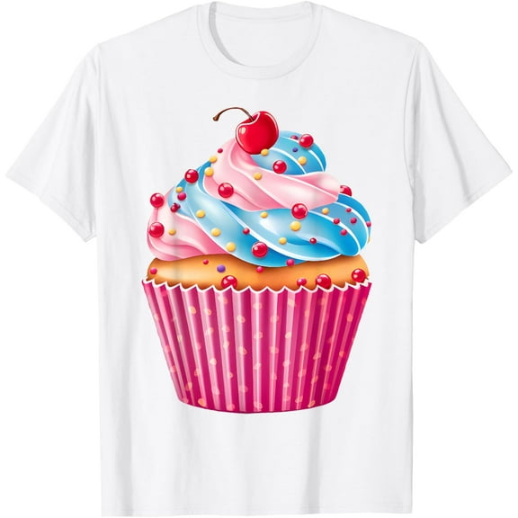 sweets pink cupcake lovers sprinkles pattern dessert food T-ShirtMen's and women's pure cotton short-sleeved shirts