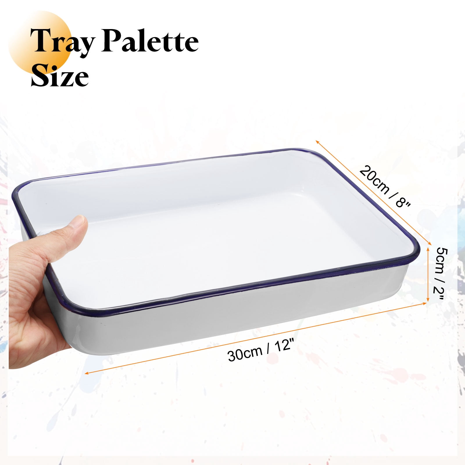 Uxcell Butcher Tray Palette 12" x 8" x 2" Metal Triple Enamel Coated Deepened Rectangular Tray Artist Painter Painting Tool for Art Paint Acrylic Watercolor Mixing