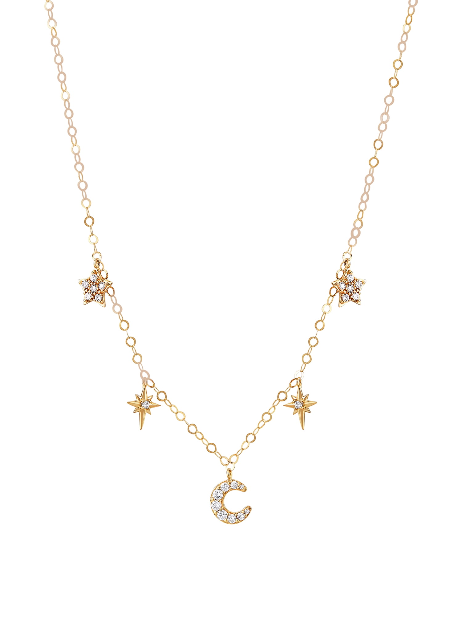 Brilliance Fine Jewelry 10K Yellow Gold Cubic Zirconia Moon Stars Cable Chain Necklace, 18"