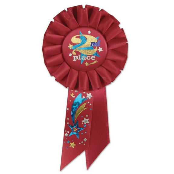 Beistle Pack of 6 Red "2nd Place" School and Sports Award Rosette Ribbons 6.5"