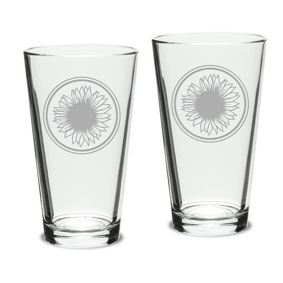 Sunflower Deep Etched Classic Pub Pint Glass Set of 2
