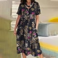 thumbnail image 1 of Puntoco Vestido De Manga Corta Con Cuello En V, Vestido De Verano Con Dobladillo Con Botones Y Bolsillo Con Botones De Estilo Étnico Retro De Algodón Y Lino Estampado Para Mujer, Azul Oscuro Xxxxl, 1 of 7