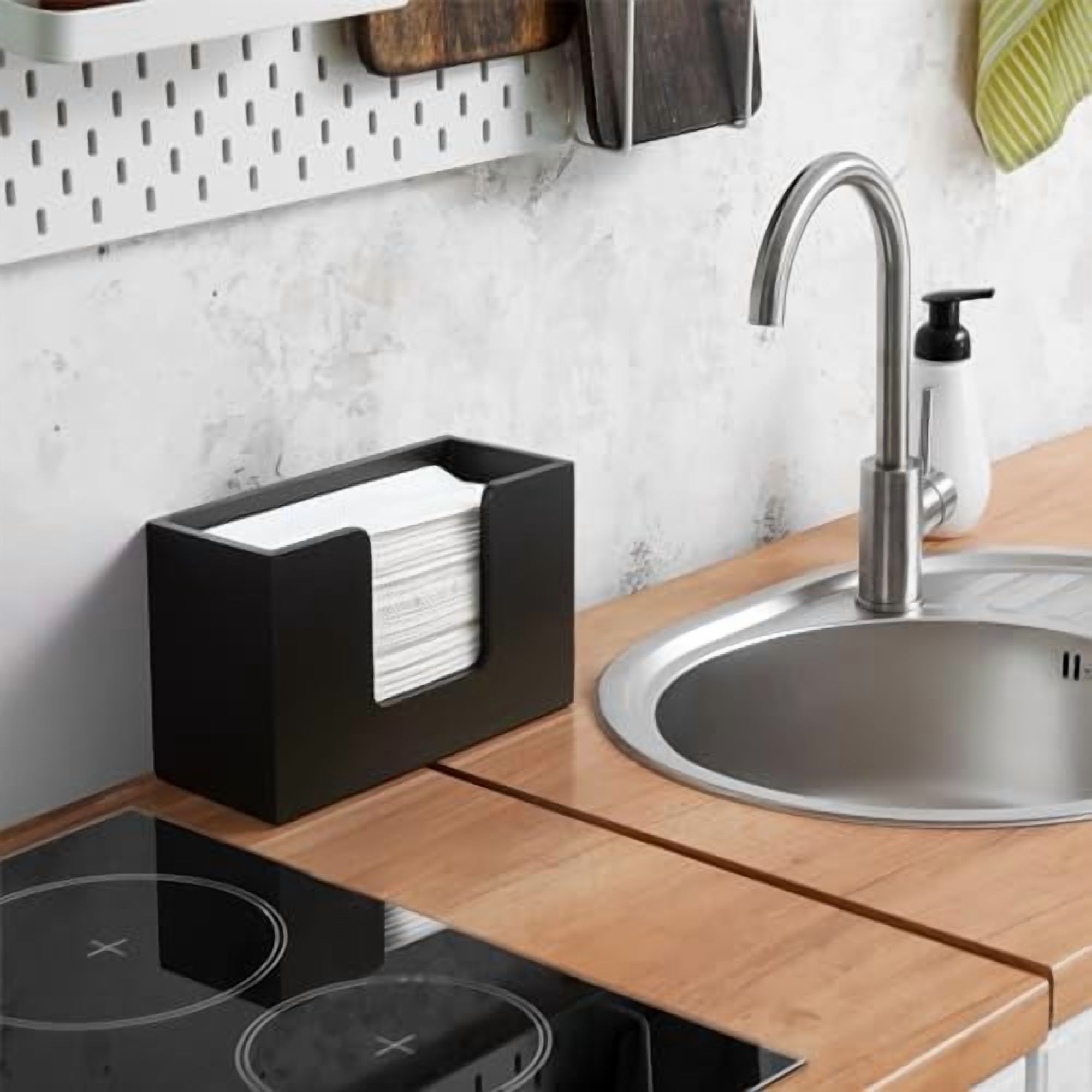 Countertop Hand Towel Dispenser - Wooden Paper Towel Holder for Bathroom, Kitchen & Toilet, Folds C/Z/Trifold