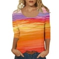 thumbnail image 2 of Viluyesy 3/4 Sleeves T-Shirt Women Round Neck Shirt Tops Fashionable Relaxed Loose Blouse Multicolor Size S, 2 of 9