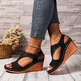 thumbnail image 3 of Womens Platform Wedge High Heels Dress Sandals Boho Summer Beach Peep Toe Chunky Heeled Dressy Sandals Ladies, 3 of 6