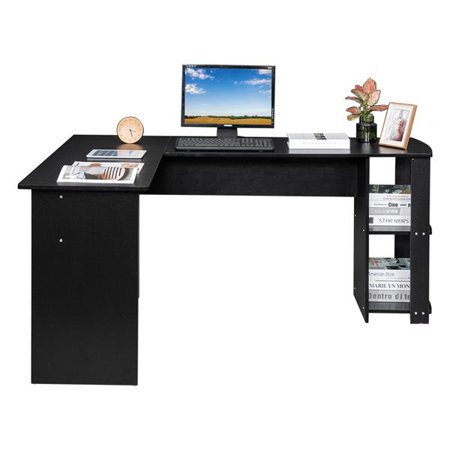 IM Beauty L-Shaped Wood Right-angle Computer Desk with Two-layer Bookshelves