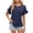 Navy, variant on Going Out Tops for Women Round-neck Stylish Lace Plain-checkered Knitted T-shirt Casual Wears,Sizes S-2XL
