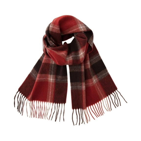 Calvin & Olivia Ultra-Soft Comfort Feel Unisex Winter Solid Plain Scarves Wool Feel Classic Super Soft Luxurious Scarf Burgundy Mixed Red White Plaid