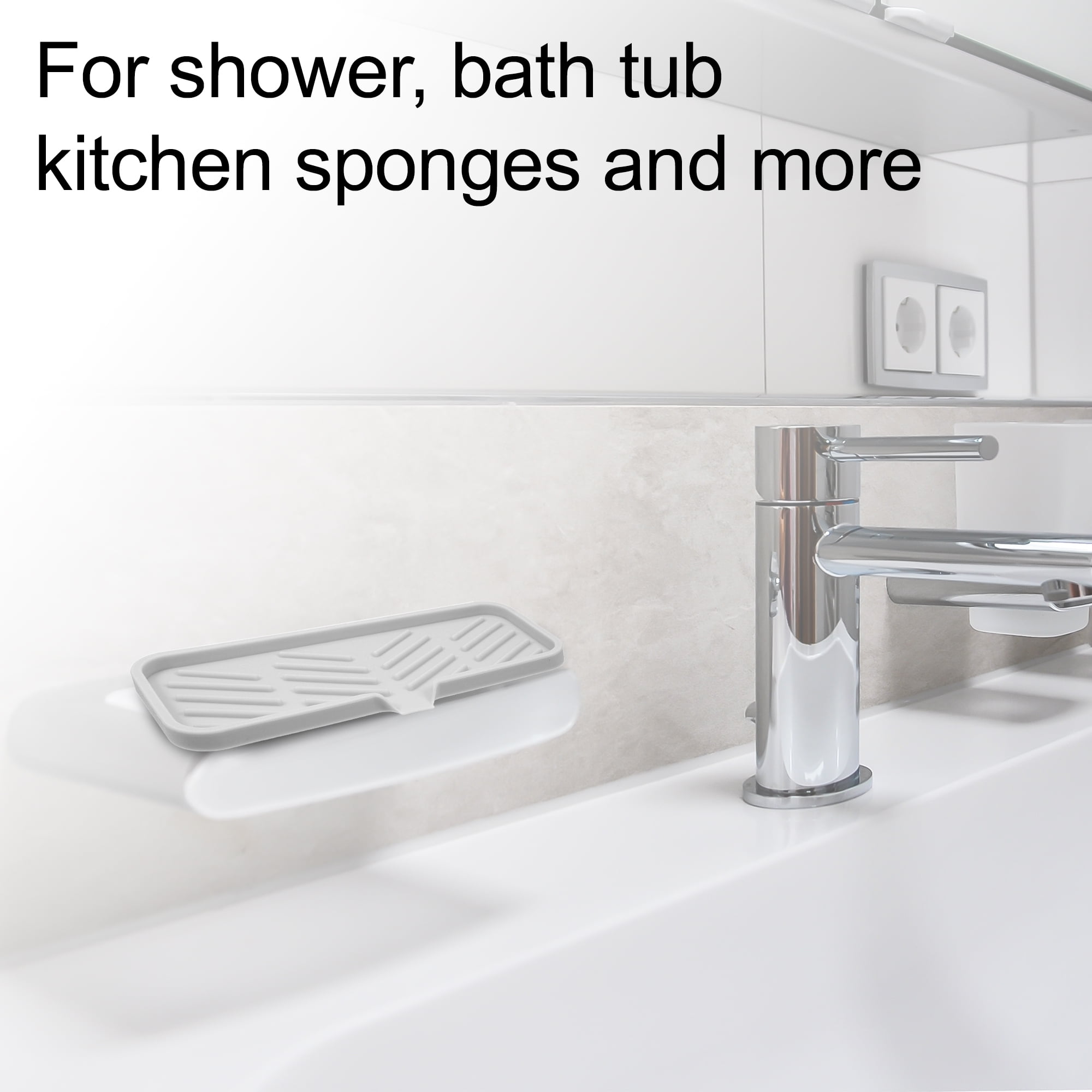 Unique Bargains Soap Dish Keep Soap Dry for Bathroom Kitchen Silicone Light Gray 23x10cm