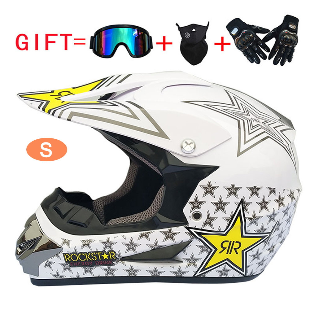 Off Road Pro Motocross Helmet with Goggles Gloves Mask,Adult Motorcycle Motorbike Helmet Set Downhill helmet lightweight motocross Helmet Matte, S 