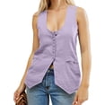 thumbnail image 5 of Summer Scoop Neckline Women Solid Slim Fit Button Down Vest Waistcoat Tops, 5 of 8