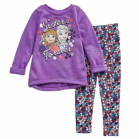 Disney Frozen Toddler Girls Purple Outfit Hoodie Sweatshirt & Leggings Set 2T
