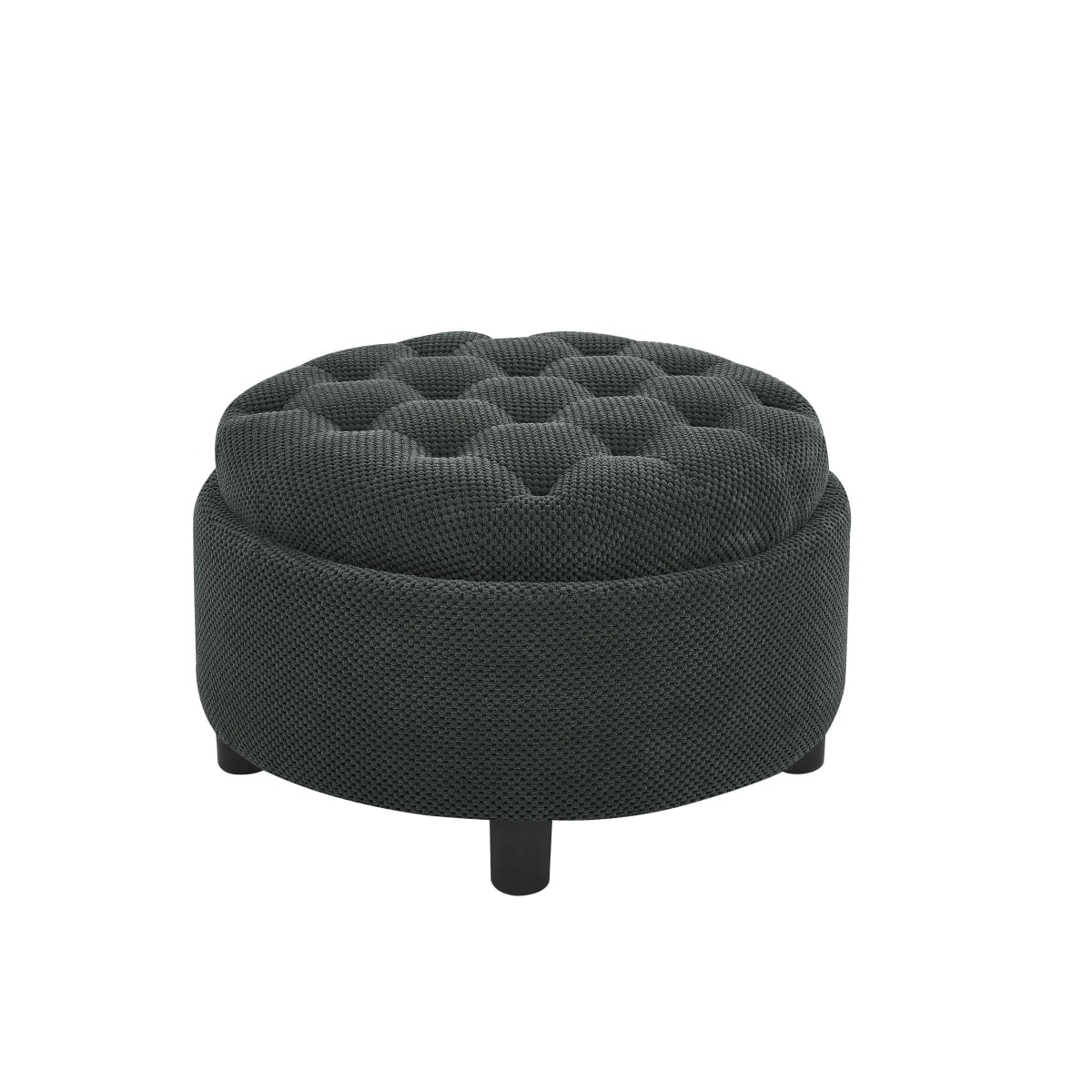 LANKAGN Round Storage Ottoman with Removable Tray Top Modern Tufted Fabric Coffee Table Ottoman Upholstered Footrest with Internal Storage for Living Room Bedroom Dark Grey