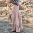 thumbnail image 5 of Womens Casual Pants Elasticated High Waist Trousers Plus Size Wide Leg Pants Solid Pleated Trousers Ruffled Hem Trousers, 5 of 8