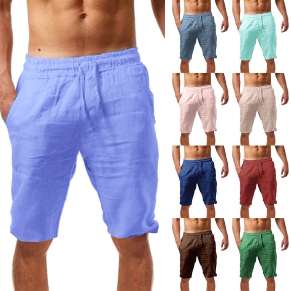 Men Short Pant Breathable Bermuda Shorts Solid Color Summer Vacation Casual Loose Drawstring Mens Lightweight Pants