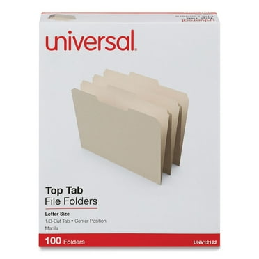 Universal UNV12122 1/3-Cut Center Top Tab File Folders - Letter Size, Manila (100/Box)
