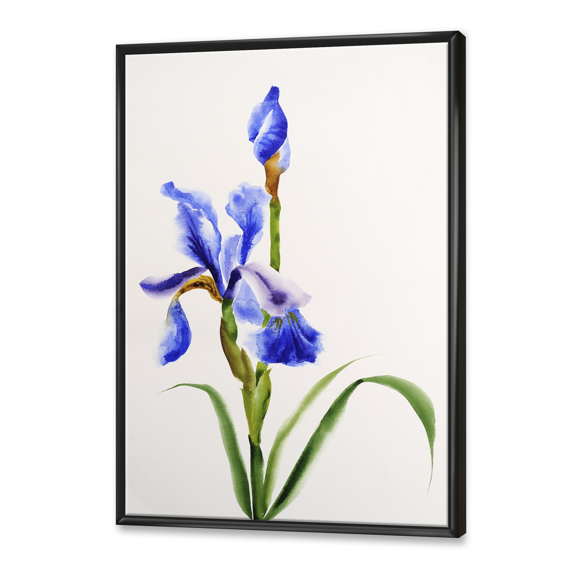 Designart 'Blue Iris Flower Retro Style' Traditional Framed Canvas Wall Art Print