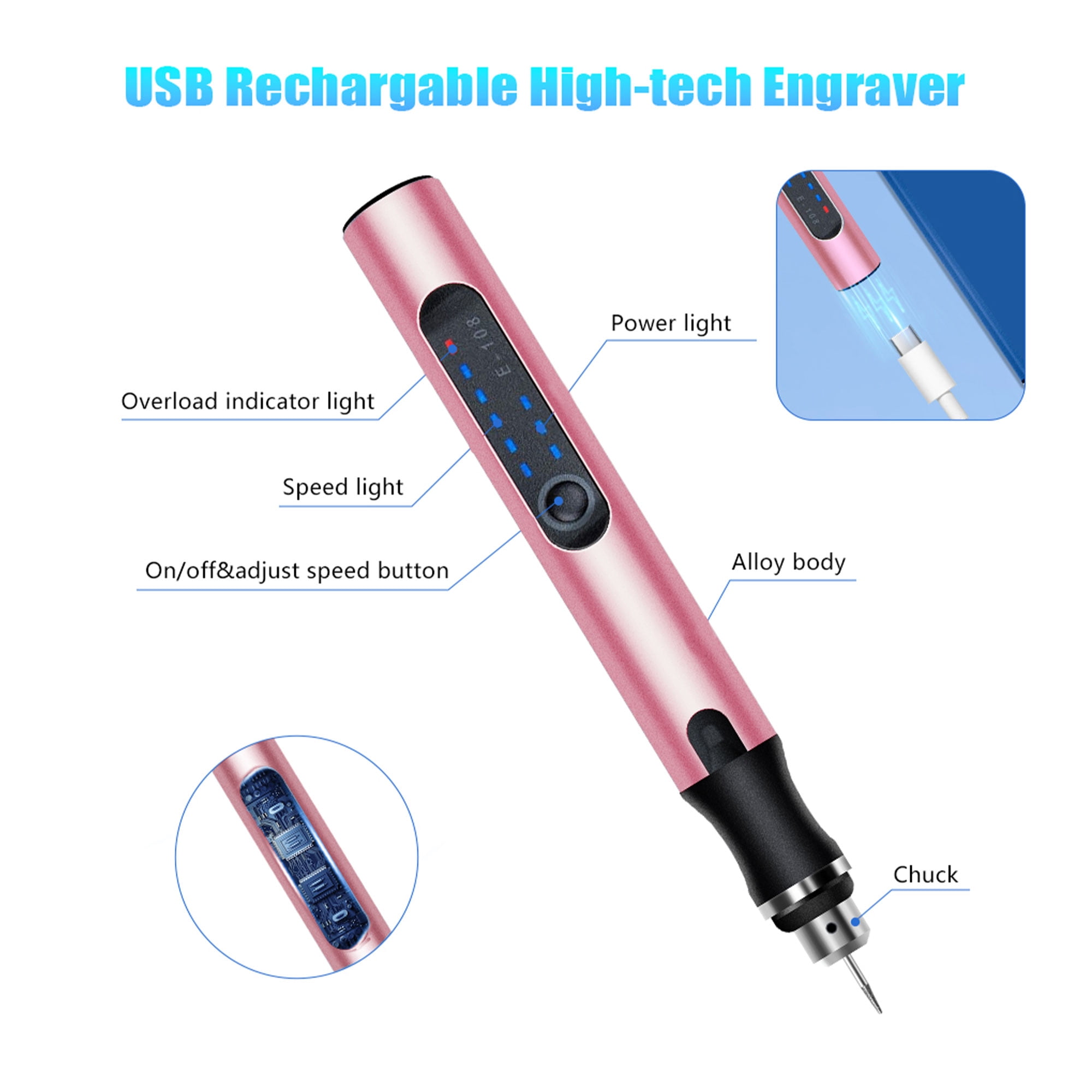 JENABOM Pink 83 in 1 Engraving Pen Kit, Engraving Pen, Cordless Rotary Tool, USB Rechargeable , for Jewelry, Wood, Metal Stone Polishing,DIY