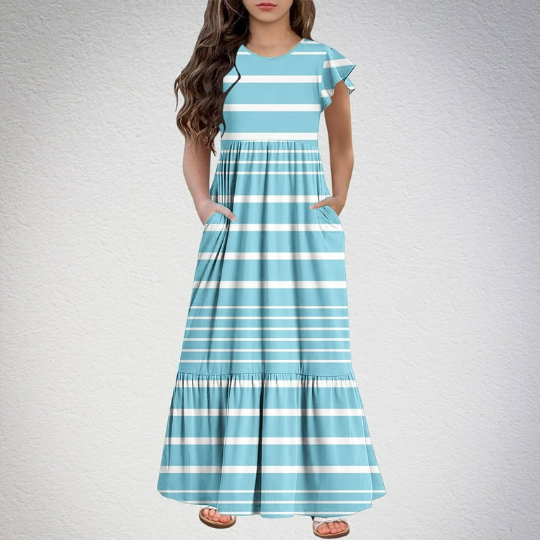 Mikilon 6-12 Years Girls Casual Maxi Stylish Plaid Dress Short Sleeve Holiday  Dresses with Pockets - Walmart.com