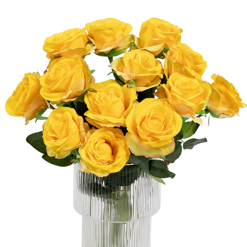 Artificial Flowers,12pcs Silk Rose Flower Fake Roses Realistic Silk