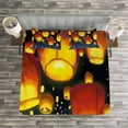 thumbnail image 3 of Ambesonne Watercolor Quilted Bedspread Set 3 Pcs, Floating Fanoos Chinese, King Size, Dark Blue and Orange, 3 of 3