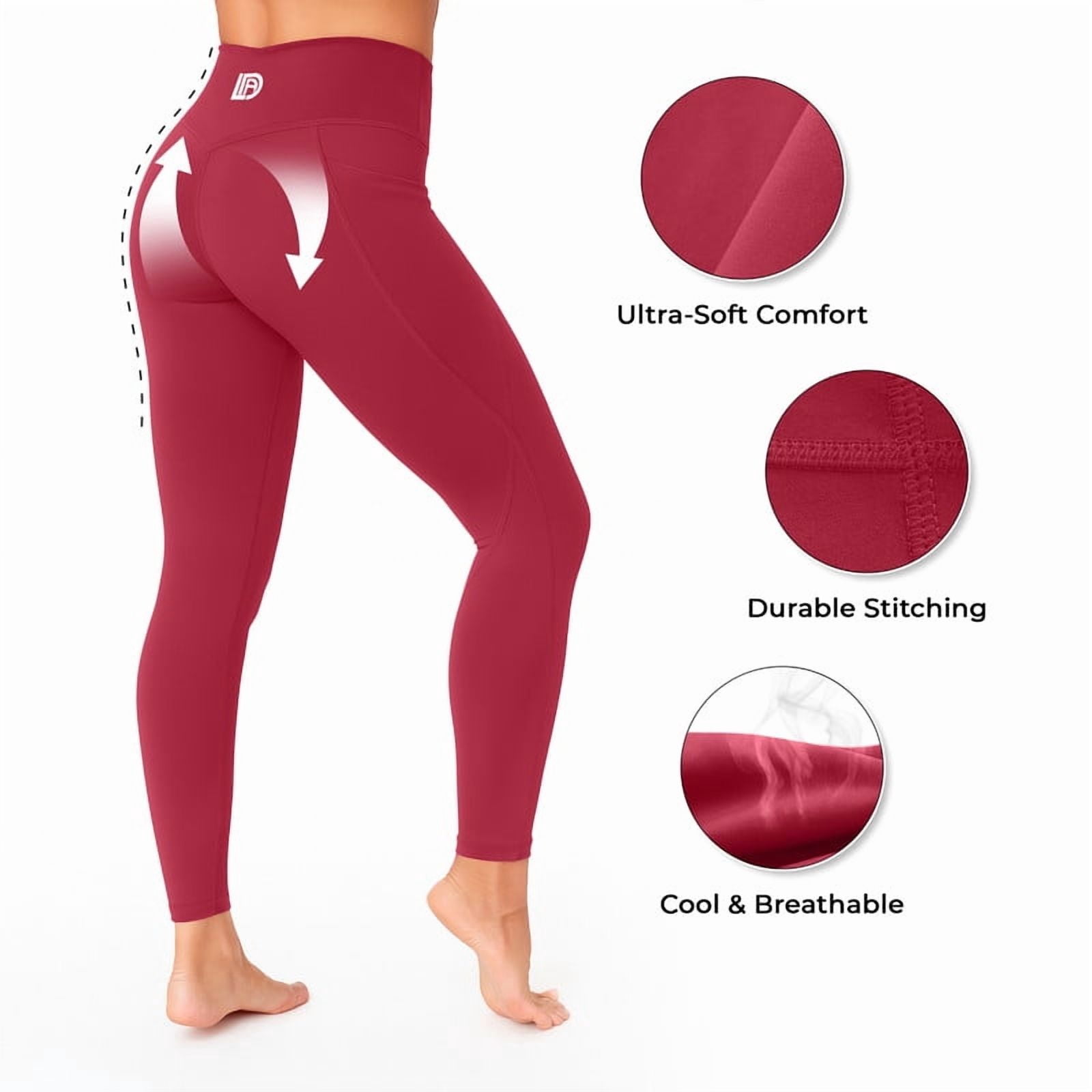 Lux Decor Women's High Waist Leggings with Pockets - Buttery Soft 4-Way Stretch Tummy Control Non-See-Through Squat Proof Yoga Pants for Workout, Gym & Running, Burgundy - XL (US)