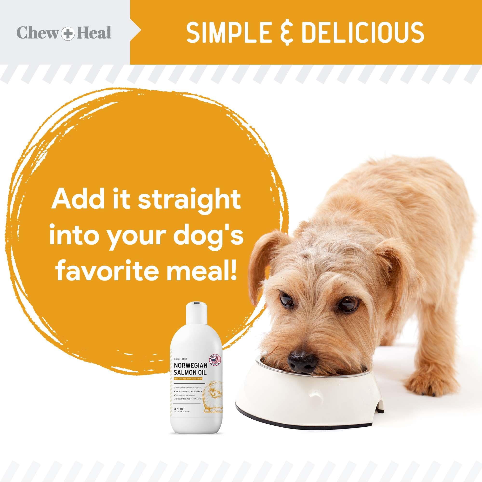 Chew + Heal Norwegian Salmon Oil for Dogs - 8 oz, Fish Oil for Dogs Skin and Coat - Omega 3