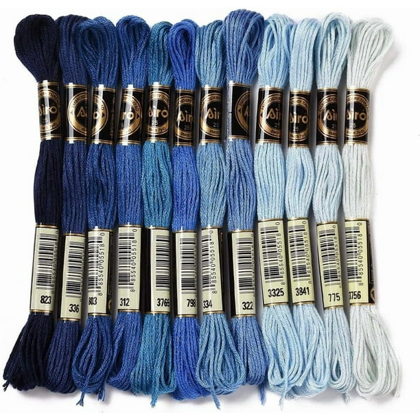 12 madejas, 105 yardas, hilo de bordar matizado de 6 hebras, para pulseras de la amistad, hilo de bordar azul degradado, hilo a granel