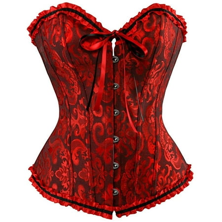 

QWZNDZGR Women s Lace Up Boned Overbust Corset Bustier Lingerie Bodyshaper Top