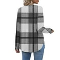 thumbnail image 6 of Stamzod Women Blouses Fashion Plaid Printed V-Neck Button Pullover Top Casual Loose Long Sleeve Shirts for Women Gray B L, 6 of 7