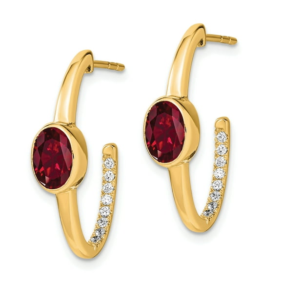Primal Gold 14 Karat Yellow Gold Created Ruby and Diamond Earrings