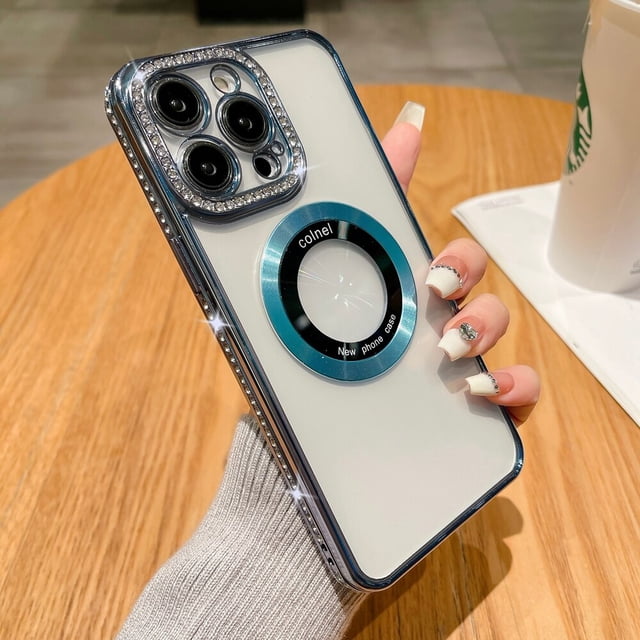 Funda de lujo con diamantes brillantes para iPhone, carcasa chapada con gradiente Magsafe para iPhone 14 Pro Max, 11, 12, 13 Pro Max, 14 Plus Fivean unisex