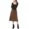 thumbnail image 3 of INSPIRE CHIC Women's High Elastic Waist Swing Flare Hem Velvet Pleated Skirt M Khaki, 3 of 8
